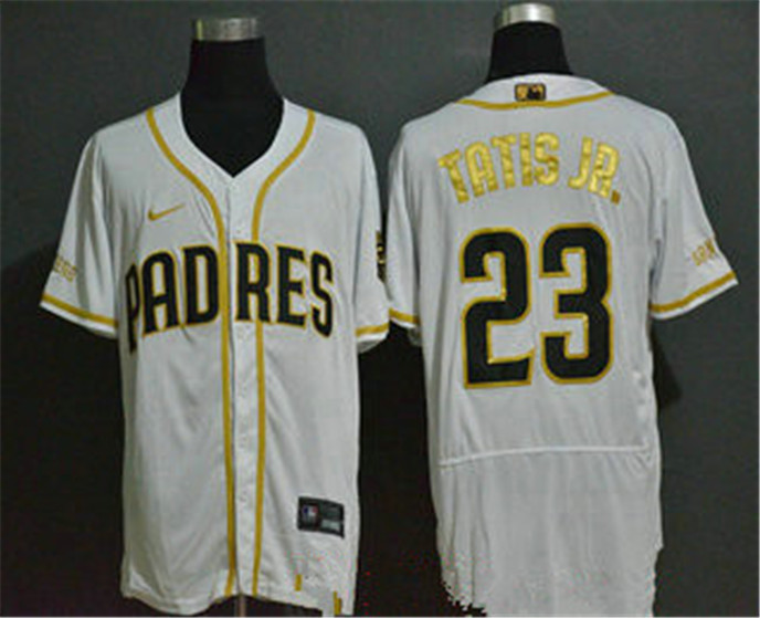 2020 San Diego Padres #23 Fernando Tatis Jr. White Golden Stitched MLB Flex Base Nike Jersey