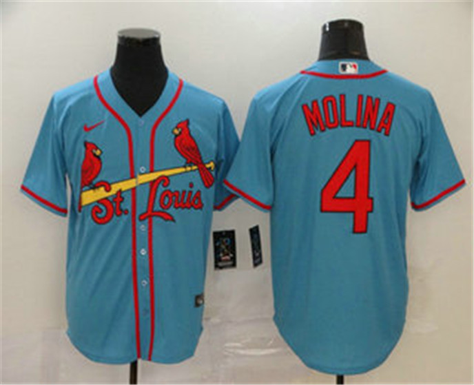2020 St. Louis Cardinals #4 Yadier Molina Light Blue Stitched MLB Cool Base Nike Jersey