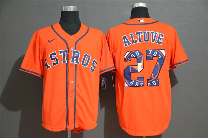 2020 Houston Astros #27 Jose Altuve Orange Team Logo Stitched MLB Cool Base Nike Jersey