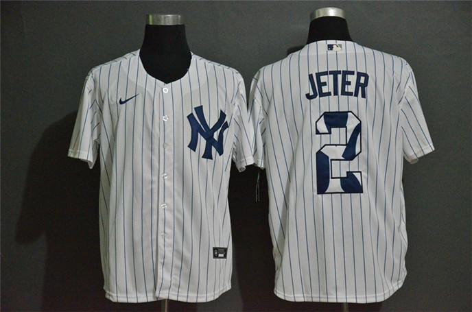 2020 New York Yankees #2 Derek Jeter White Team Logo Stitched MLB Cool Base Nike Jersey