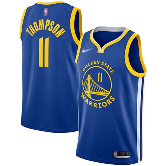 2020 Warriors #11 Klay Thompson Blue Basketball Swingman Icon Edition 2019-Jersey