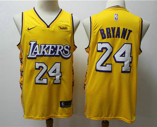 2020 Men's Los Angeles Lakers #24 Kobe Bryant Yellow Nike City Edition Swingman Jersey With The Spon