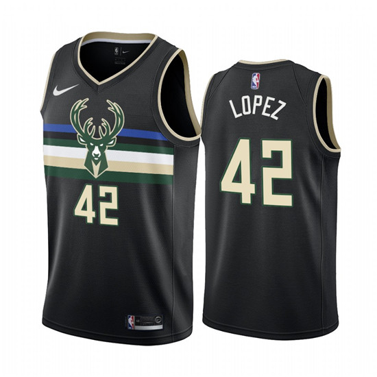 2020 Nike Bucks #42 Robin Lopez Black 2019-20 Statement Edition NBA Jersey