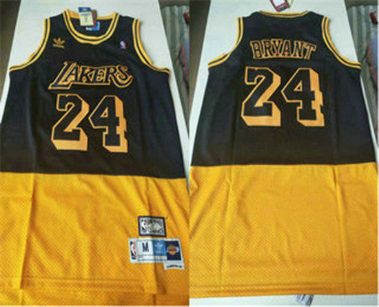 2020 Men's Los Angeles Lakers #24 Kobe Bryant Black Yellow Split Hardwood Classics Jersey