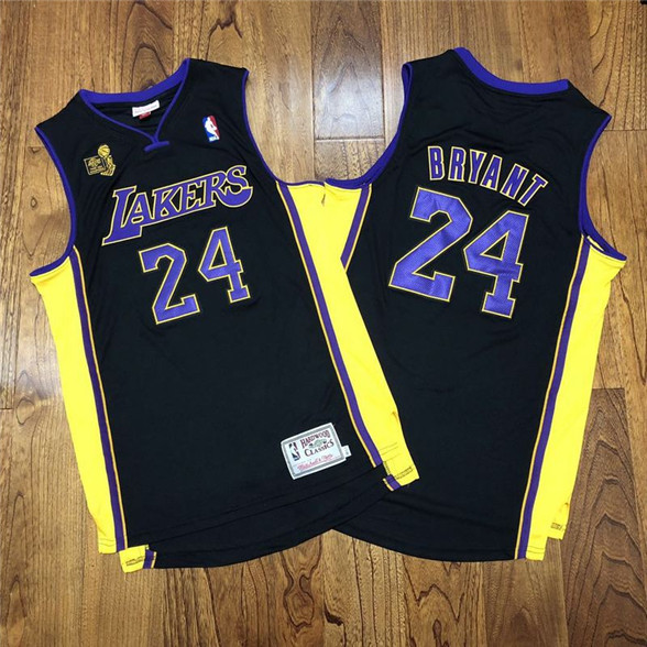 2020 Los Angeles Lakers #24 Kobe Bryant Black 2009 NBA Champions Patch Hardwood Classics Jersey