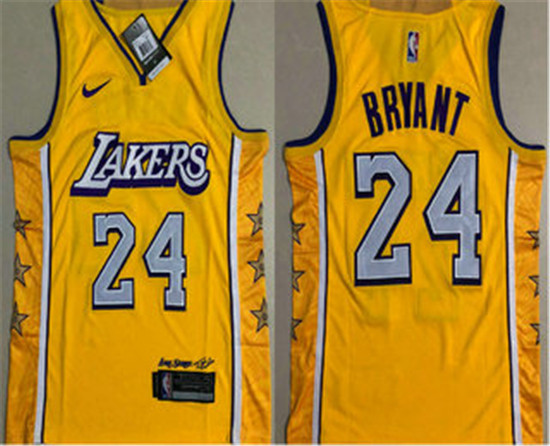 2020 Men's Los Angeles Lakers #24 Kobe Bryant Yellow Nike City Edition AU ALL Stitched Jersey