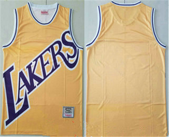 2020 Los Angeles Lakers Yellow Big Face Mitchell Ness Hardwood Classics Soul Swingman Throwback Jers