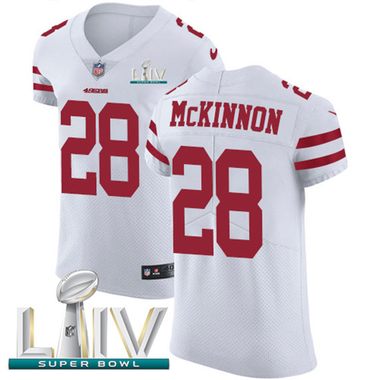 2020 Nike 49ers #28 Jerick McKinnon White Super Bowl LIV Men's Stitched NFL Vapor Untouchable Elite