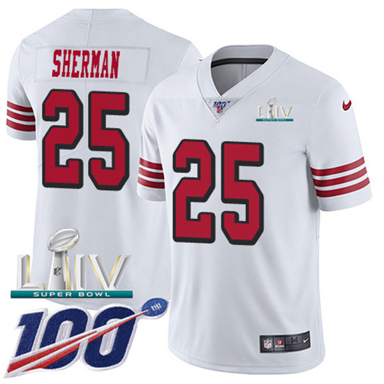 2020 Nike 49ers #25 Richard Sherman White Super Bowl LIV Rush Men's Stitched NFL Limited 100th Seaso