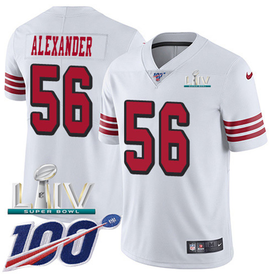 2020 Nike 49ers #56 Kwon Alexander White Super Bowl LIV Rush Men's Stitched NFL Limited 100th Season