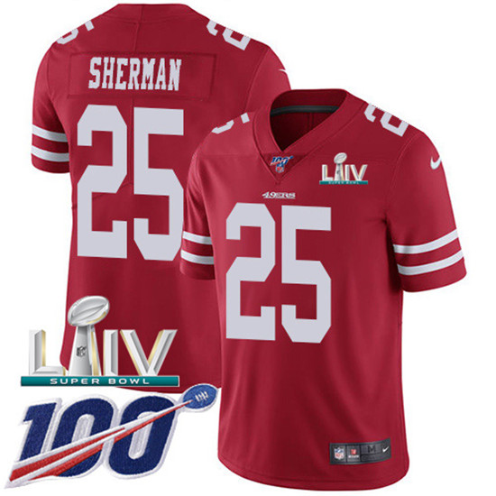 2020 Nike 49ers #25 Richard Sherman Red Super Bowl LIV Team Color Men's Stitched NFL 100th Season Va