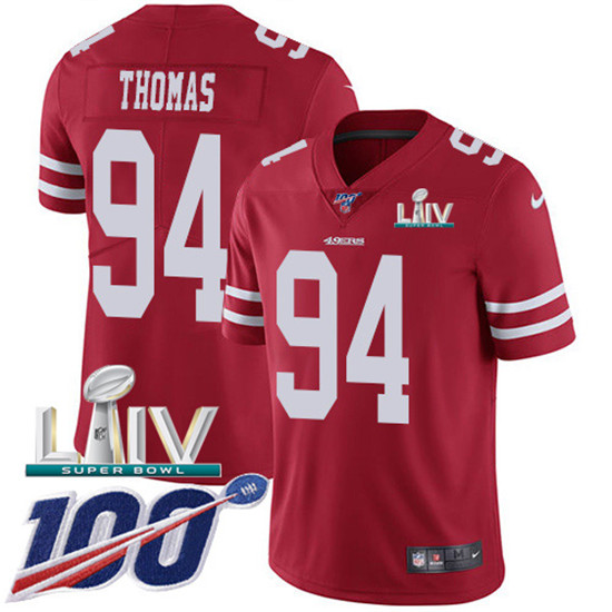 2020 Nike 49ers #94 Solomon Thomas Red Super Bowl LIV Team Color Men's Stitched NFL 100th Season Vap