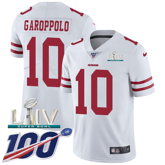 2020 Nike 49ers #10 Jimmy Garoppolo White Super Bowl LIV Men's Stitched NFL 100th Season Vapor Limit