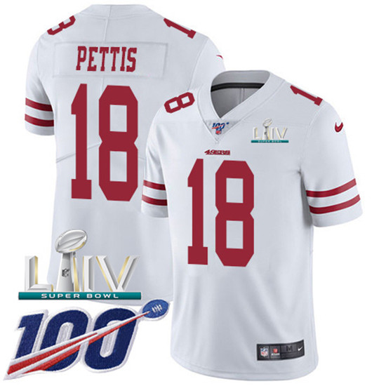 2020 Nike 49ers #18 Dante Pettis White Super Bowl LIV Men's Stitched NFL 100th Season Vapor Limited