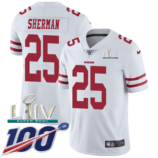 2020 Nike 49ers #25 Richard Sherman White Super Bowl LIV Men's Stitched NFL 100th Season Vapor Limit