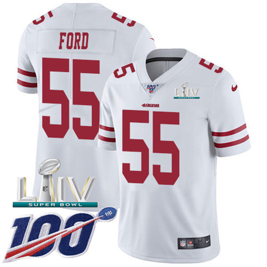 2020 Nike 49ers #55 Dee Ford White Super Bowl LIV Men's Stitched NFL 100th Season Vapor Limited Jers