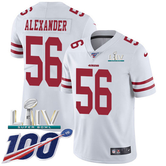 2020 Nike 49ers #56 Kwon Alexander White Super Bowl LIV Men's Stitched NFL 100th Season Vapor Limite