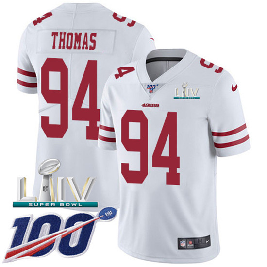 2020 Nike 49ers #94 Solomon Thomas White Super Bowl LIV Men's Stitched NFL 100th Season Vapor Limite