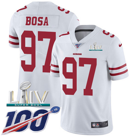 2020 Nike 49ers #97 Nick Bosa White Super Bowl LIV Men's Stitched NFL 100th Season Vapor Limited Jer