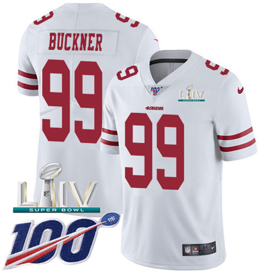 2020 Nike 49ers #99 DeForest Buckner White Super Bowl LIV Men's Stitched NFL 100th Season Vapor Limi