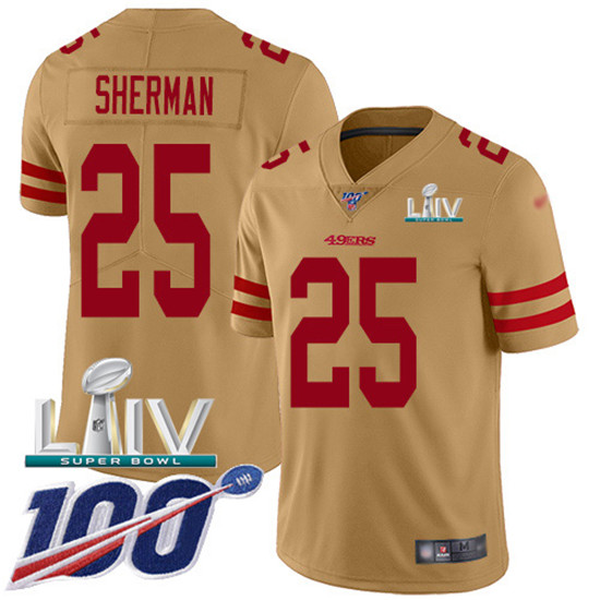 2020 Nike 49ers #25 Richard Sherman Gold Super Bowl LIV Men's Stitched NFL Limited Inverted Legend 1