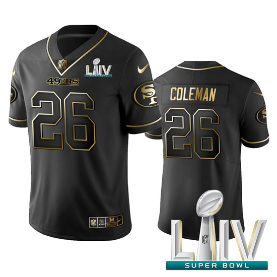 2020 Nike 49ers #26 Tevin Coleman Black Golden Super Bowl LIV Limited Edition Stitched NFL Jersey