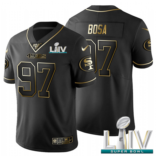 2020 San Francisco 49ers #97 Nick Bosa Men's Nike Black Golden Super Bowl LIV Limited NFL 100 Jersey