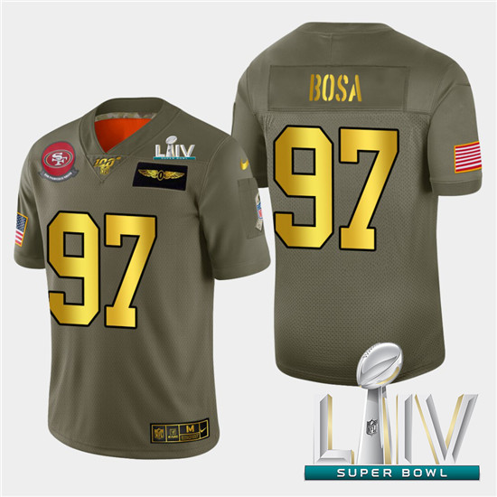 2020 Nike 49ers #97 Nick Bosa Men's Olive Gold Super Bowl LIV 2019 Salute to Service NFL 100 Limited