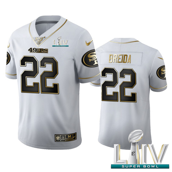 2020 San Francisco 49ers #22 Matt Breida Men's Nike White Golden Super Bowl LIV Edition Vapor Limite