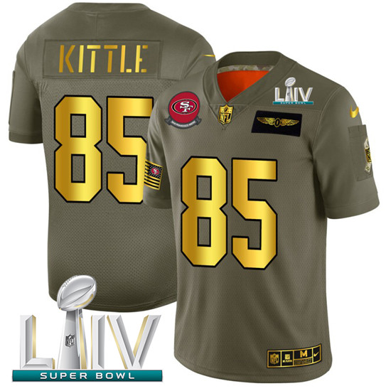 2020 San Francisco 49ers #85 George Kittle NFL Men's Nike Olive Gold Super Bowl LIV 2019 Salute to S