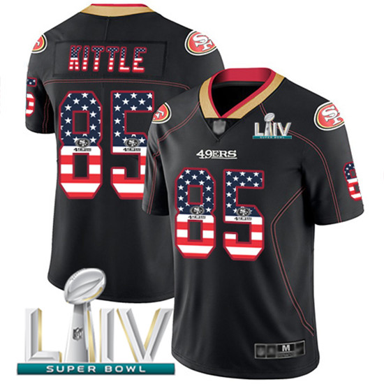 2020 Nike 49ers #85 George Kittle Black Super Bowl LIV Men's Stitched NFL Limited Rush USA Flag Jers