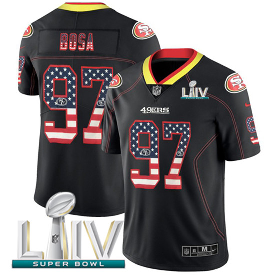 2020 Nike 49ers #97 Nick Bosa Black Super Bowl LIV Men's Stitched NFL Limited Rush USA Flag Jersey