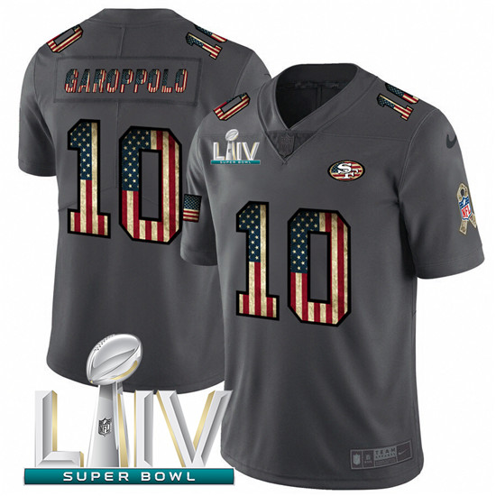 2020 San Francisco 49ers #10 Jimmy Garoppolo Black Super Bowl LIV Nike 2018 Salute to Service Retro