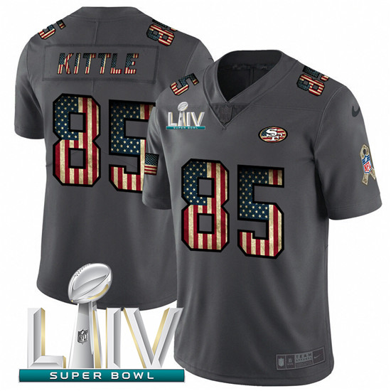 2020 San Francisco 49ers #85 George Kittle Black Super Bowl LIV Nike 2018 Salute to Service Retro US