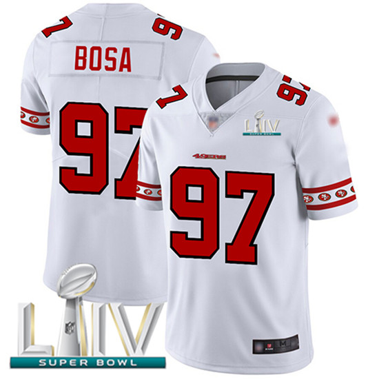 2020 Nike 49ers #97 Nick Bosa White Super Bowl LIV Men's Stitched NFL Limited Team Logo Fashion Jers