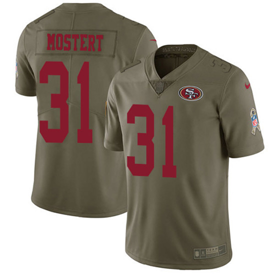 2020 Nike 49ers #31 Raheem Mostert Olive Men's Stitched NFL Limited 2017 Salute To Service Jersey