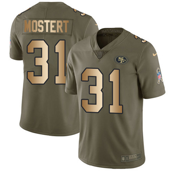 2020 Nike 49ers #31 Raheem Mostert Olive/Gold Men's Stitched NFL Limited 2017 Salute To Service Jers