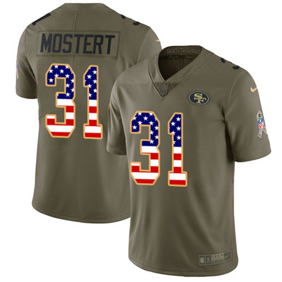 2020 Nike 49ers #31 Raheem Mostert Olive/USA Flag Men's Stitched NFL Limited 2017 Salute To Service