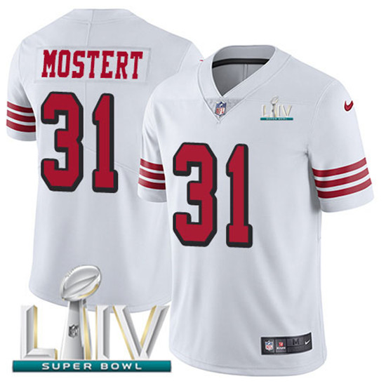 2020 Nike 49ers #31 Raheem Mostert White Super Bowl LIV Men's Stitched NFL Limited Rush Jersey