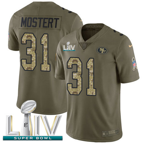 2020 Nike 49ers #31 Raheem Mostert Olive/Camo Super Bowl LIV Men's Stitched NFL Limited 2017 Salute