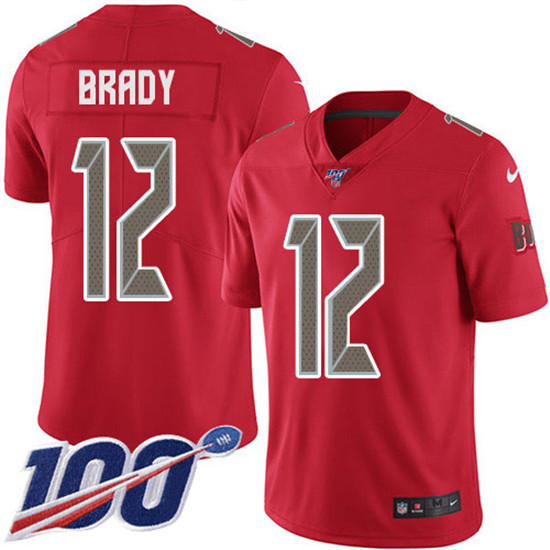 2020 Nike Buccaneers #12 Tom Brady Red Men's Stitched NFL Limited Rush 100th Season Jersey