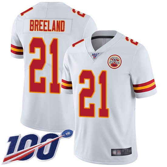 2020 Nike Chiefs #21 Bashaud Breeland White Men's Stitched NFL 100th Season Vapor Limited Jersey