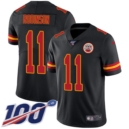 2020 Nike Chiefs #11 Demarcus Robinson Black Men's Stitched NFL Limited Rush 100th Season Jersey