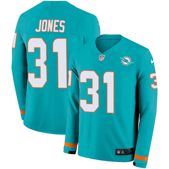 2020 Nike Dolphins #31 Byron Jones Aqua Green Team Color Men's Stitched NFL Limited Therma Long Slee