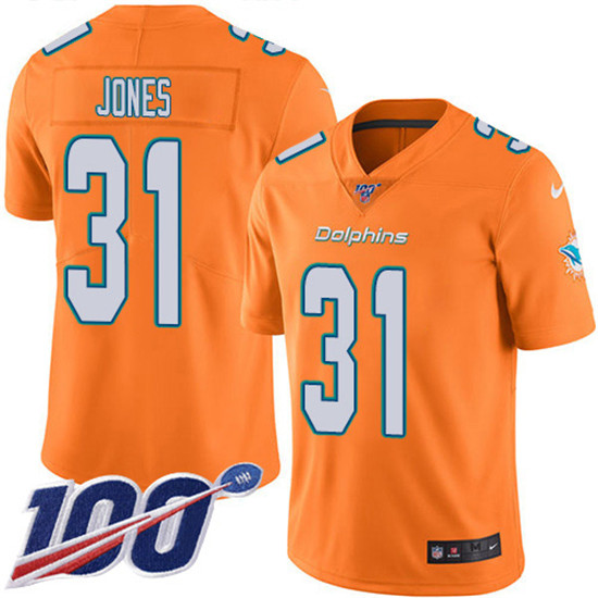 2020 Nike Dolphins #31 Byron Jones Orange Men's Stitched NFL Limited Rush 100th Season Jersey