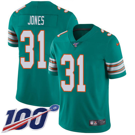 2020 Nike Dolphins #31 Byron Jones Aqua Green Alternate Men's Stitched NFL 100th Season Vapor Untouc