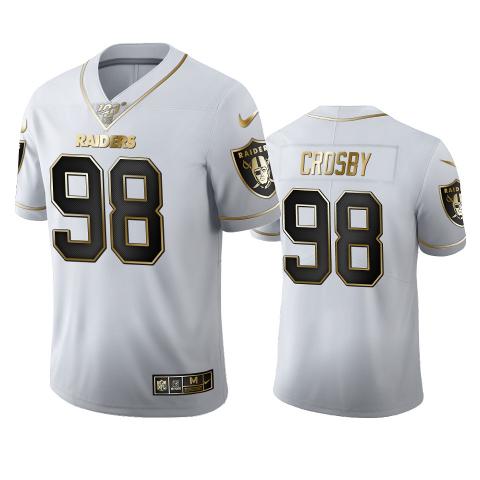 2020 Las Vegas Raiders #98 Maxx Crosby Men's Nike White Golden Edition Vapor Limited NFL 100 Jersey