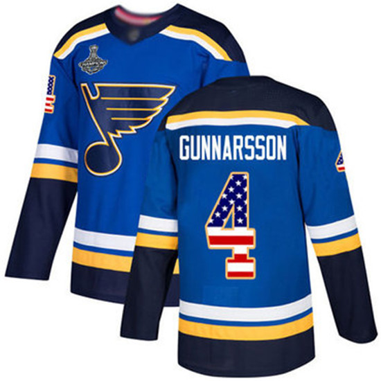 2020 Blues #4 Carl Gunnarsson Blue Home Authentic USA Flag Stanley Cup Champions Stitched Hockey Jer