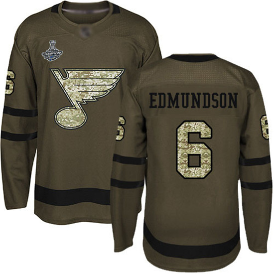 2020 Blues #6 Joel Edmundson Green Salute to Service Stanley Cup Champions Stitched Hockey Jersey