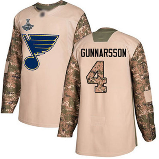 2020 Blues #4 Carl Gunnarsson Camo Authentic 2017 Veterans Day Stanley Cup Champions Stitched Hockey